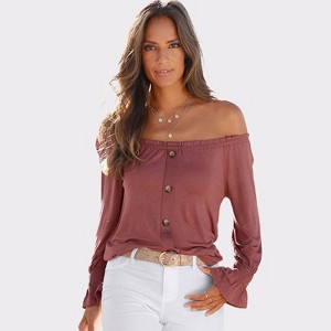 Women's Flounce Sleeve Off The Shoulder Top - LASCANA - 1 of 4