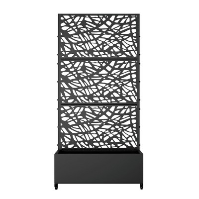 Lirago 6 ft. H x 3 ft. W Metal Planter Box privacy screen Garden Bed with Trellis and Wheels - Black