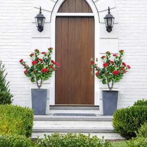 Artificial Topiary Ball Trees with Metal Stakes, UV-Resistant PE Fake Plants with Begonia Flowers for Indoor Outdoor Decor - 1 of 4