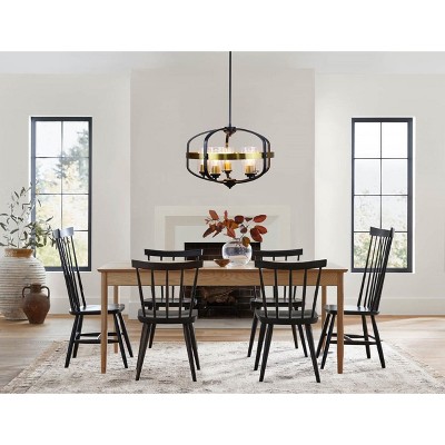 Matte Black and Antique Brass Contemporary Drum Pendant, 24" Wide