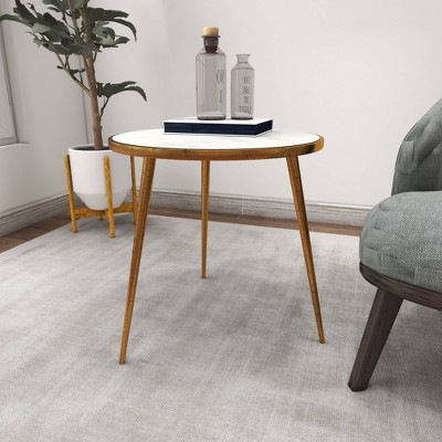 Elegant Gold & Marble Round Accent Table - 21" x 20"