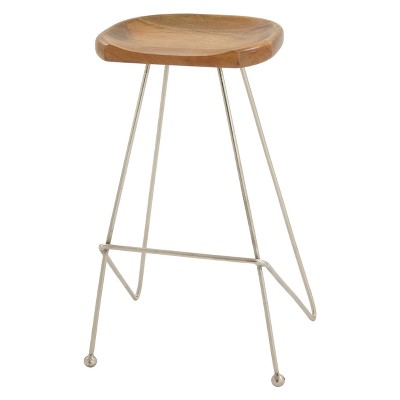 Wood and Metal Barstool with Ball Front Legs Gray - Olivia & May