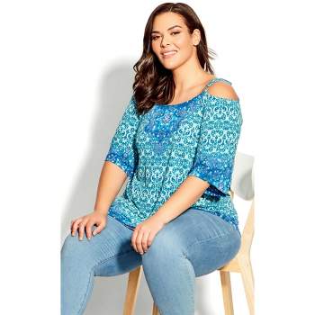Women's Plus Size Zoey Cold Shoulder Tunic - azure | AVENUE