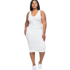 Slickblue Plus Size Sleeveless Ribbed Bodycon Midi Dress, Curve-Hugging Fit, Stretch Jersey, 8 Color Options, Size 1XL-3XL - 1 of 4