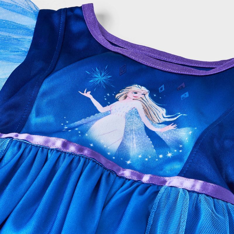 Toddler Girls' Short Sleeve Frozen Elsa Fantasy NightGown - Blue, 3 of 4