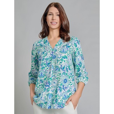 Jones New York V-Neck Pleated Kelly Blouse