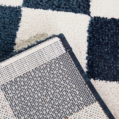 Blue and White Checkered Synthetic Area Rug 5'3" x 7'