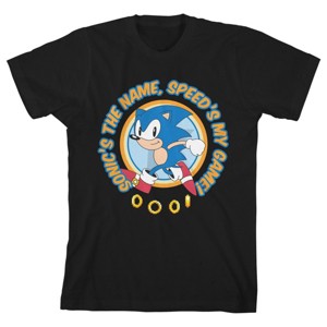 Sonic The Hedgehog Sonic's The Name Speed's My Game Boy's Black T-shirt - 1 of 2