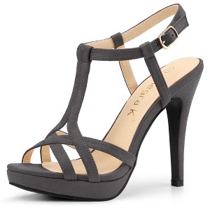 Allegra K Women's T Strap Open Toe Platform Stiletto Heel Sandals - 1 of 4