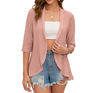 Coolmee Women's Open Front 3/4 Sleeve Soft Drape Ruffles Cardigan Jacket - 1 of 4