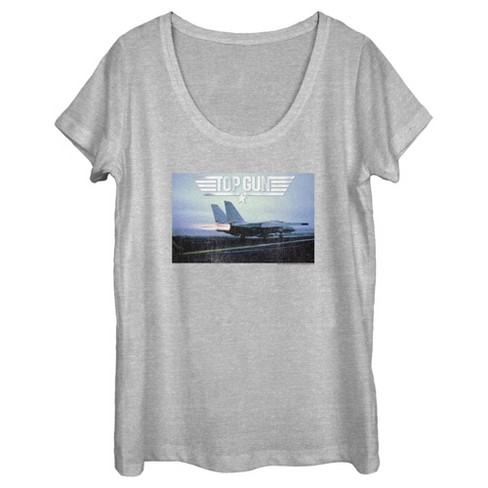 Women's Top Gun Distressed Fighter Jet Logo T-Shirt - Athletic Heather - 2X  Large