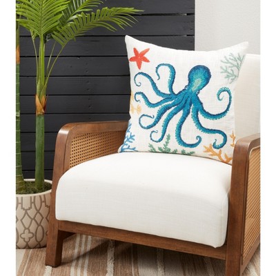 Multicolor Coastal Cotton Octopus Design 20" Pillow Cover
