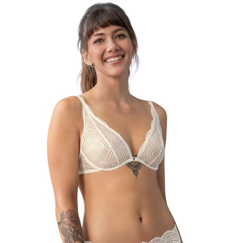 Leonisa Deep V-Neck Bra Wireless Lace Bralettes - Comfy Bras for Women  White at  Women's Clothing store