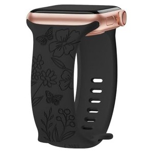 HTUTWOO Engraved Butterfly Apple Watch Band, Soft Silicone Strap 38/40/41/42/44/45/49mm, for iWatch Series 10 9 8 7 6 5 4 3 2 1 SE Ultra - 1 of 4