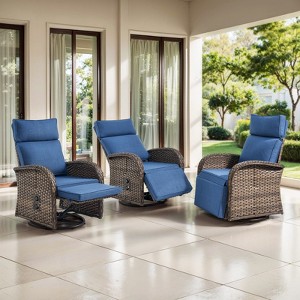Belord Outdoor Swivel Recliner Chairs Set of 3, Brown Wicker Recliner Patio Swivel Chair with Adjustable Reclining Back and Lifting Footrest - 1 of 4