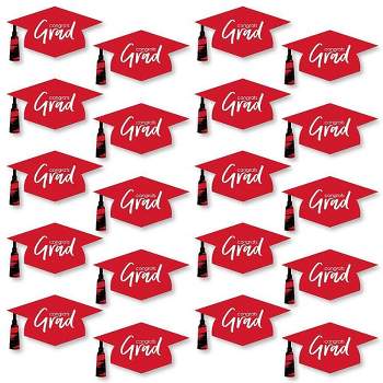 Big Dot of Happiness Red Graduation Hat Decorations - DIY Large Party Essentials - 20 Count
