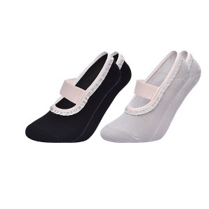 Anna-Kaci Women's Ballet Style Grip Socks with Ruffle Trim and Cross Strap Anti-Slip Sole Yoga and Pilates 2-Pack - 1 of 4