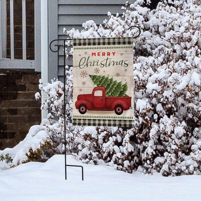 Merry Christmas Red Pickup Truck Garden Flag