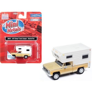 1977 Chevrolet Fleetside Truck with Camper Beige Met and Tan "Mini Metals" 1/87 (HO) Scale Model Car by Classic Metal Works - 1 of 3