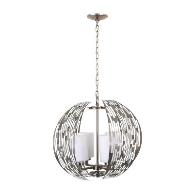 Yosemite Home Decor Symie 4-Light Brushed Nickel Chandelier with White Glass Shade, 19.6 x 19.6 x 19.3, (120022412)