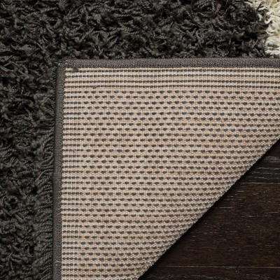 Ivory and Dark Grey High Pile Shag Synthetic Area Rug, 10' x 14'