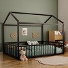 Twin/Full Size Montessori Metal Floor Bed Frame, House Shaped Bed with Safety Fence for Kids & Toddlers - ModernLuxe - 3 of 4