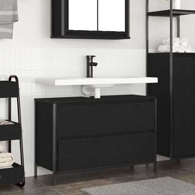 vidaXL Bathroom Basin Cabinet Black Oak Engineered Wood, Steel Large