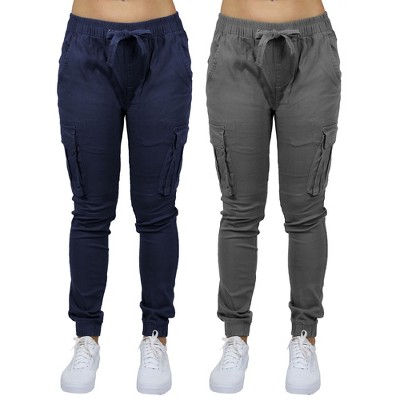 Galaxy By Harvic Women's  Loose Fit Cotton Stretch Twill Cargo Joggers- 2 Pack