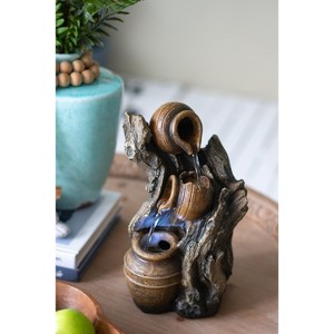 Gulches 6.3*5.1*10.8" Decorative 3 Tier Water Fountain with Pot Design, Brown - 1 of 4