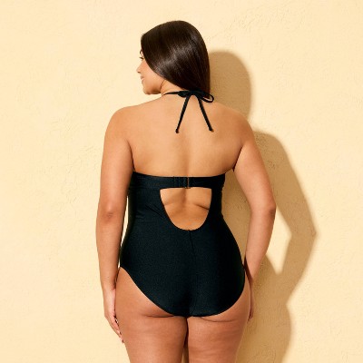 Shade & Shore Women's High Shine U-Bar Tummy Control Bandeau Medium Coverage One Piece Swimsuit - Shade & Shore™ Black L — фото 5