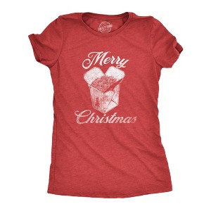 Womens Merry Christmas Takeout T Shirt Funny Delicious Xmas Lo Mein Tee For Ladies - Crazy Dog Women's T Shirt - 1 of 4