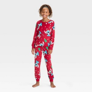 Girls' Christmas Lilo & Stitch 2pc Pajama Set - Red - 1 of 4