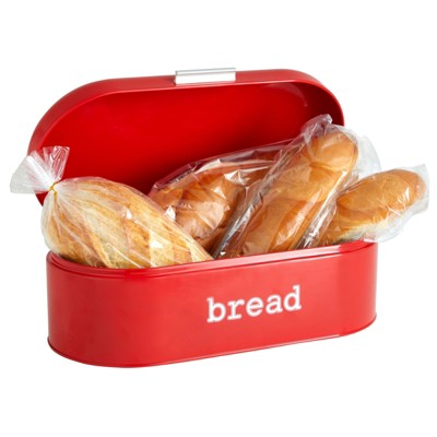 Juvale Large Red Metal Bread Box for Kitchen Countertop Storage, Retro Bread Bin, 17.3 x 8.3 x 6.5 Inches
