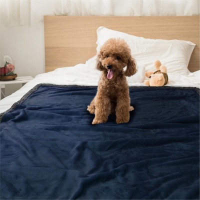 X-Large Navy and Gray Sherpa Waterproof Pet Blanket