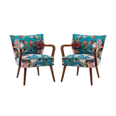 Set of 2 Erytus Wooden Upholstered Accent Chair Traditional Armchair Comfy Living Room Armchair with Floral Pattern | Karat Home