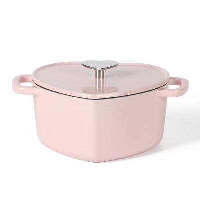 Pink Heart-Shaped 2-Quart Enameled Cast Iron Dutch Oven