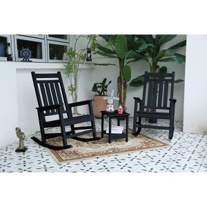 VYNXARIA Outdoor Rocking Chair Set with Side Table,3-Piece Rocking Chair Set with Wood-Texture,Black (includes 2 Rocking Chairs and 1 Table) - 1 of 4