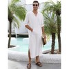 Clearlove Men's Long Sleeve Kaftan Thobe Robe Linen Cotton Blend Side Slit Lounge Shirt with Pockets Relaxation Wear - 3 of 4