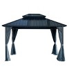 10x12ft Outdoor Hardtop Gazebo with Double Roof, Sturdy Steel Frame, UV-Blocking Canopy, Mesh Netting, and Weather-Resistant Curtains-Coolbibila - 3 of 4