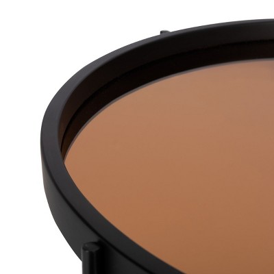20" Transitional Round Tray Top Accent Table in Black and Rose Gold