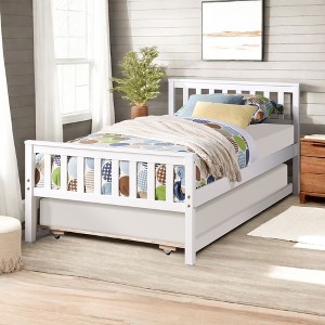 NicBex Twin Bed with Trundle,Wood Platform Bed Frame with Headboard and Footboard for Small Living Space - 1 of 4