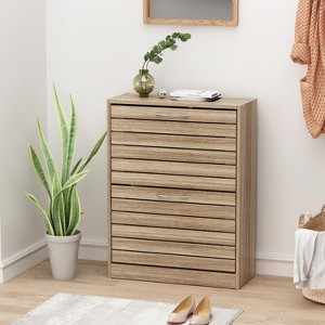 FUFU&GAGA Wood Shoe Storage Cabinet with 2 Flip Drawers & Louver Doors - 1 of 4