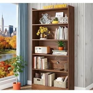 Gulches Wood Bookcase, 72" Tall Bookshelf with 6-Tier Open Storage Shelves - 1 of 4