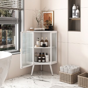Akoasm 22.25 Inch Bathroom Coner Storage Cabinet With Glass Doors & Shelf-White - 1 of 4