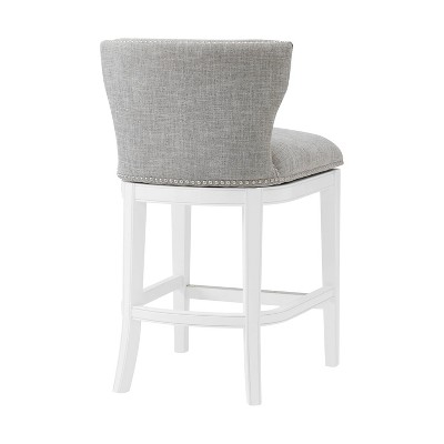 White Wood Swivel Counter Height Bar Stools with Tufted Upholstery
