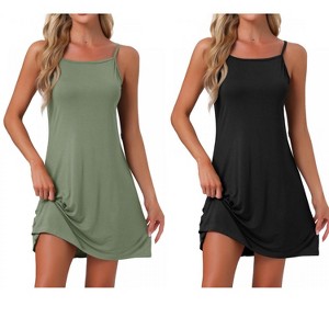 INSPIRE CHIC Women's 2 Pcs Modal Soft Spaghetti-Strap Dress Crewneck Sleepwear - 1 of 4