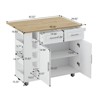 White Kitchen Island Cart with 2-Door Cabinet & 2 Drawers-Rolling Storage Cart with Foldable Rubberwood Table Top,Spice Rack&Wine Rack for Kitchen - 3 of 4