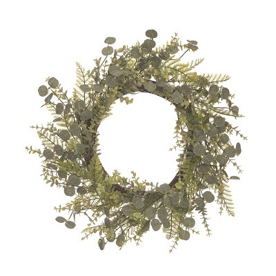 Transpac Artificial 22 in. Green Spring Eucalyptus Greens Wreath