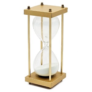 Gulches Hourglasses: Triangular Conical Timer with Black/ White Sand, 15/30-Minute Options, Metal Stand - 1 of 4
