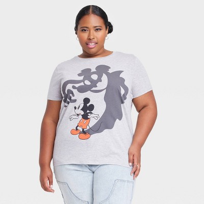 Women's Disney Mickey Mouse Shadow Short Sleeve Graphic T-Shirt - Heather Gray